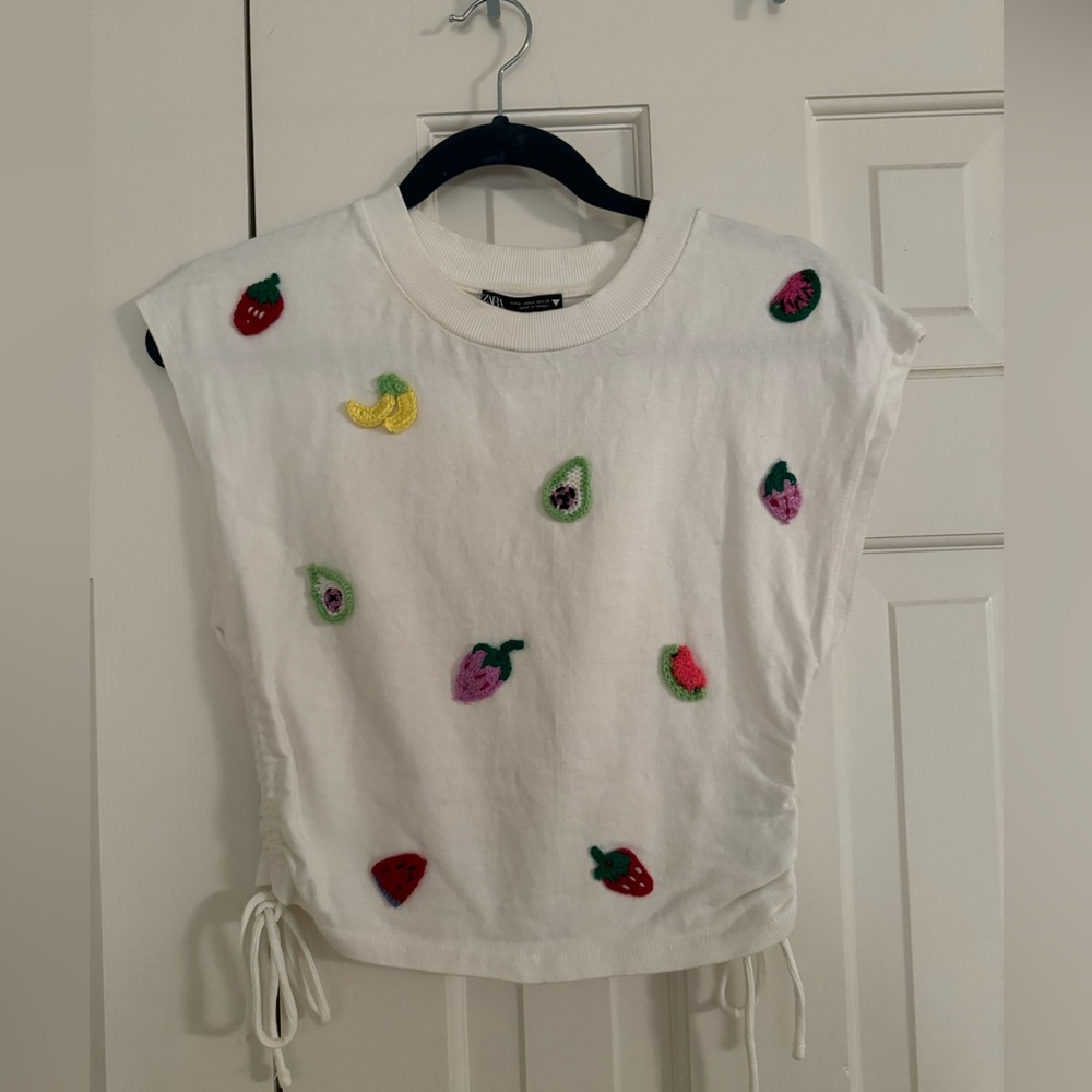 Zara Fruit Embroidered Top, size M
